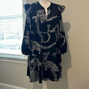 EUC women’s ANNIEWEAR los angelas M 8 10 Black Animal Leopard Chettah Dress
